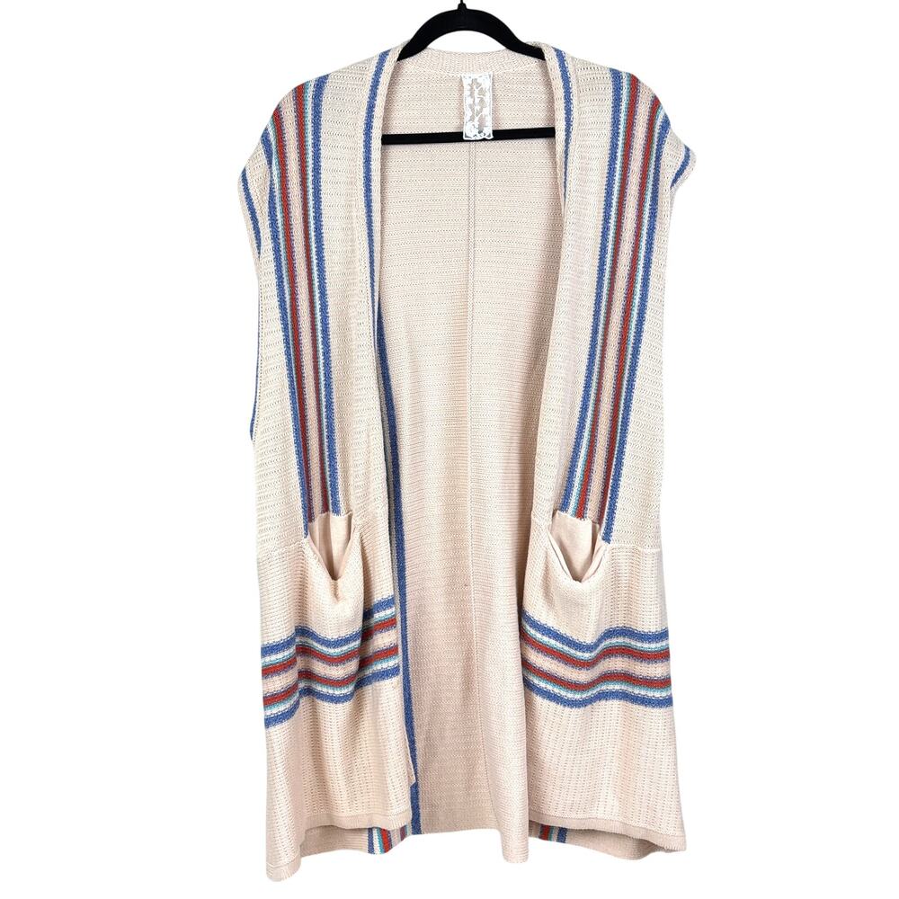 Sadie & Sage Womens S Cream Striped Knit Long Duster Cardigan Sweater Boho